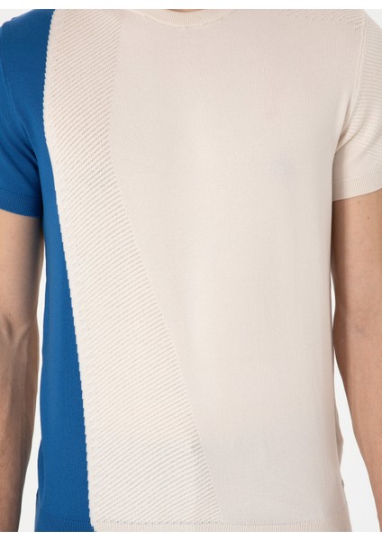 Bisiklet Yaka Slim Fit Beyaz Erkek Kazak Lesa