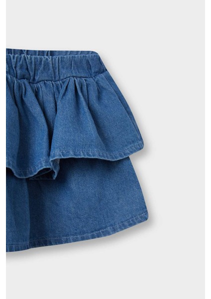 Kız Bebek Beli Lastikli Katlı Jean Etek F3708A525AU fırsatları