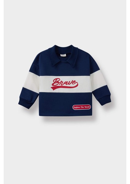 Erkek Bebek Gömlek Yaka Baskılı Okul Sweatshirt F3226A525AU