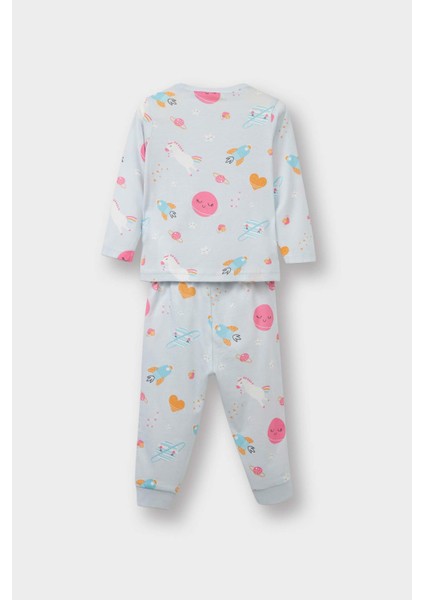 Kız Bebek Pijama Takımı Uzay Baskılı Uzun Kollu Penye Üst Uzun Alt fırsatları