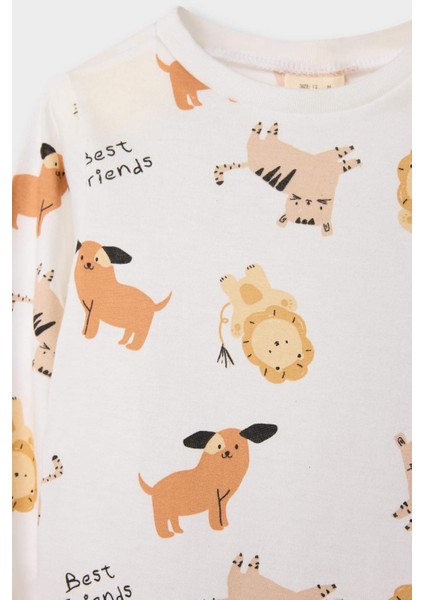 Erkek Bebek Pijama Takımı Hayvan Desenli Uzun Kollu Penye Üst Uzun Alt E9473A525AU modelleri