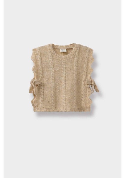 Kız Bebek Bisiklet Yaka Yandan Bağlamalı Triko Süveter C8086A525AU