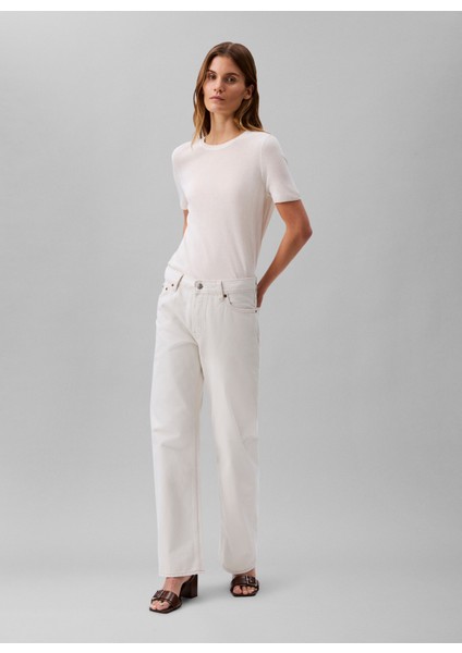 Yüksek Bel Düz Paça Straight Beyaz Kadın Denim Pantolon LV047B919GASN