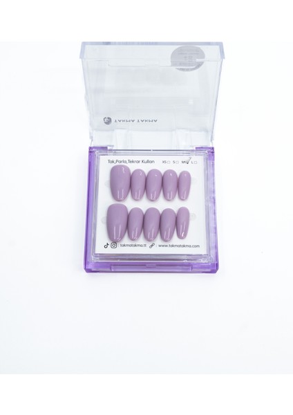15'li Mor Kısa Oval TT1321 Tekrar Kullanılabilir El Yapımı Protez Takma Tırnak - Mor-S
