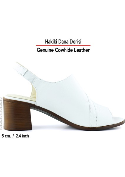 Saules Beyaz Hakiki Dana Derisi Kesik Detaylı Lastik Bantlı Kalın Topuklu Sandalet fiyatları