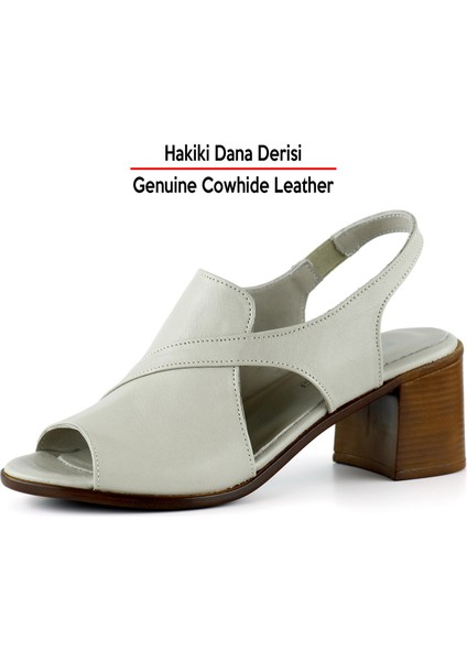 Saules Vizon Hakiki Dana Derisi Kesik Detaylı Lastik Bantlı Kalın Topuklu Sandalet fiyatları