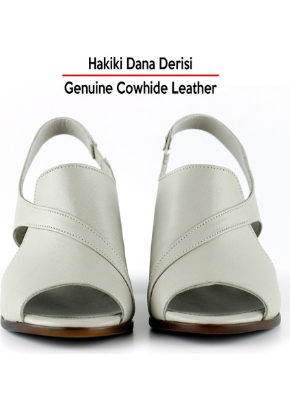 Saules Vizon Hakiki Dana Derisi Kesik Detaylı Lastik Bantlı Kalın Topuklu Sandalet indirimleri