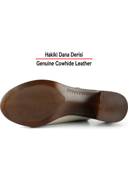 Saules Vizon Hakiki Dana Derisi Kesik Detaylı Lastik Bantlı Kalın Topuklu Sandalet
