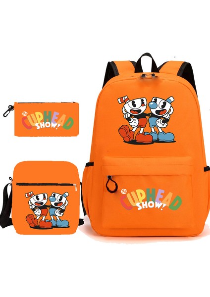 Yeni Çay Dağı Baş Cuphead Öğrenci Okul Çantası Sırt Çantası Üç Parçalı Takım (Yurt Dışından)