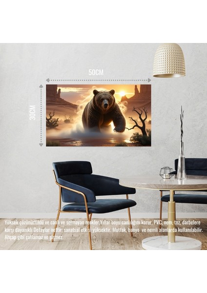 Çölde Sisin Içinden Çıkan Ayı Mistik Atmosfer 03 Çerçevesiz 50X30 cm Pvc Tablo