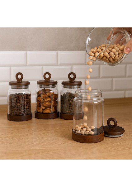 Doğal Akasya Tabanlı Cam Kavanoz Seti – 4’lü 360 ml fiyatları