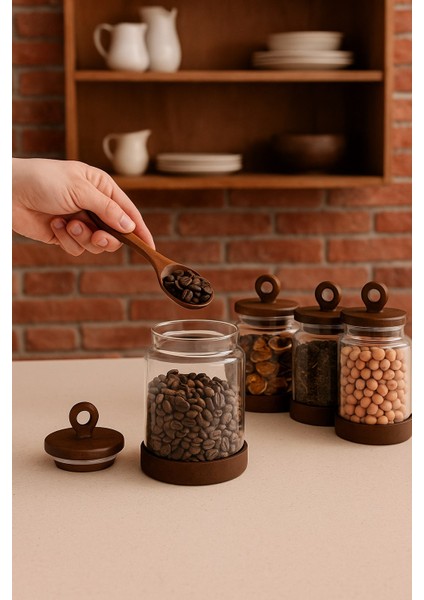 Doğal Akasya Tabanlı Cam Kavanoz Seti – 4’lü 360 ml modelleri