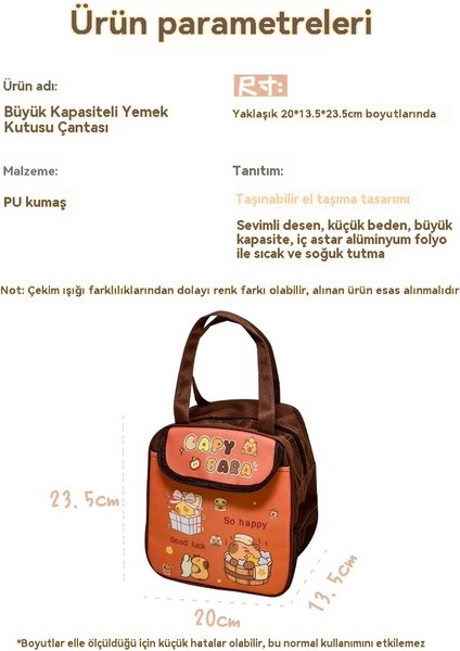 Capybara Alüminyum Folyo Yalıtımlı Öğle Yemeği Kutusu Taşınabilir Öğle Yemeği Çantası (Yurt Dışından) fiyatları