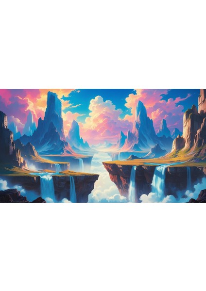 Doğa ve Manzara Yatay Yüzen Dağlar Gökyüzüne Düşen Şelaleler Rüya Gibi Atmosfer 04 Çerçevesiz 90X60CM Pvc Tablo fiyatları