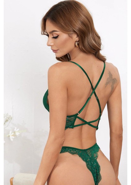 Kadın Yeşil Çapraz Sırt Detaylı Şık Bralet Takım fiyatları