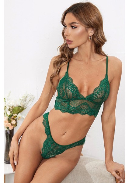 Kadın Yeşil Çapraz Sırt Detaylı Şık Bralet Takım modelleri