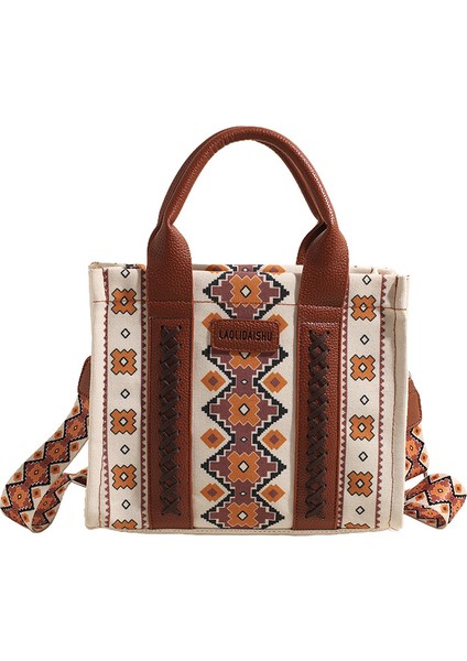 Yaz Retro Kanvas Kadın Omuz Çantası Çapraz Askılı Kadın Çantası Büyük Kapasiteli Tote Çanta (Yurt Dışından)