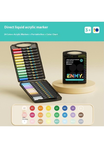 Enmy Little Black Box - Çocuklar Için Güvenli Yıkanabilir Akrilik Keçeli Kalemler (24 Renk Set) (Yurt Dışından)