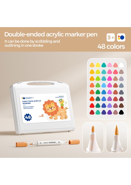 Enmy 48 Renk Çift Uçlu Akrilik Keçeli Kalemler Yumuşak ve Sert Çift Uçlu Renkli Kalemler Çocuklar Için Büyük Kapasiteli / Süper Kapsama / Katlanabilir Renkler Siyah Karton Boyama (Yurt Dışından)