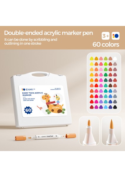 Enmy 60 Renkli Çift Uçlu Akrilik Markör Yumuşak ve Sert Çift Uçlu Boyama Kalemleri Çocuklar Için Büyük Kapasiteli/süper Kapsama/katmanlı Renkler Siyah Karton Boyama (Yurt Dışından)