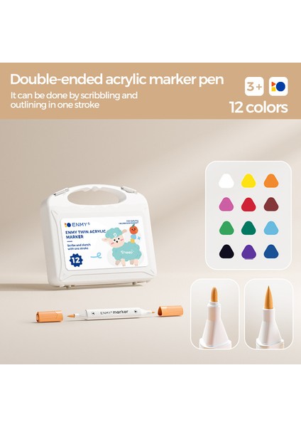 Enmy 12 Renk Çift Uçlu Akrilik Keçeli Kalemler Çocuklar Için Yumuşak ve Sert Çift Uçlu Boyama Kalemleri Büyük Kapasite / Süper Kapatıcılık / Istiflenebilir Renkler Siyah Karton Çizim (Yurt Dışından)