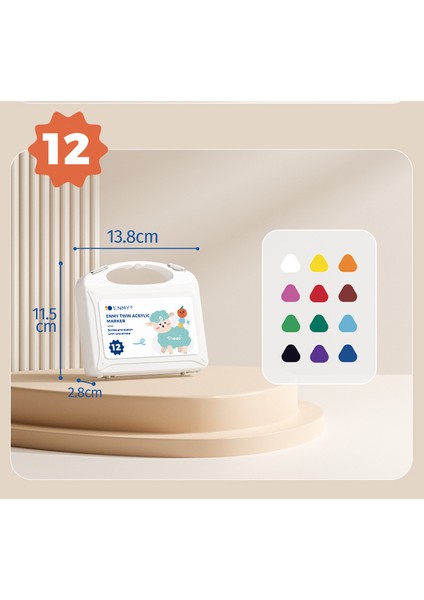 Enmy 12 Renk Çift Uçlu Akrilik Keçeli Kalemler Çocuklar Için Yumuşak ve Sert Çift Uçlu Boyama Kalemleri Büyük Kapasite / Süper Kapatıcılık / Istiflenebilir Renkler Siyah Karton Çizim (Yurt Dışından) indirimleri