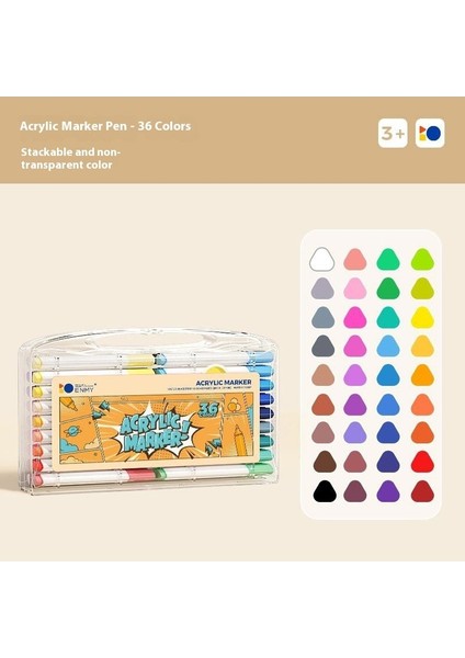 Enmy Tek Uçlu 36 Renkli Akrilik Katlanabilir Çocuk Güvenli Markör Seti (Su Bazlı & Yıkanabilir) (Yurt Dışından)