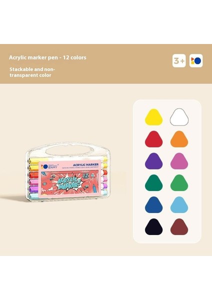Enmee Tek Uçlu 12 Renkli Akrilik Katlanabilir Çocuk Güvenlik Kalemi Seti (Su Bazlı ve Yıkanabilir) (Yurt Dışından)