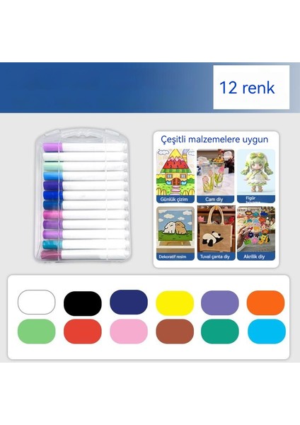 Akrilik Markör 12 Renk Opak Katlanabilir Güçlü Kapsama Çocuk Yetişkin Profesyonel Boyama Kalemleri Cam El Yapımı Tuval Dıy (Yurt Dışından)