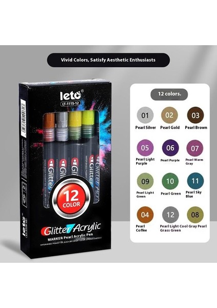 Lotto 1mm Ince Uçlu Akrilik Simli Markör｜12 Renk Akan Simli Fosforlu Kalem｜sulu Boya Markör Lazer Inci Kalem (Yurt Dışından)