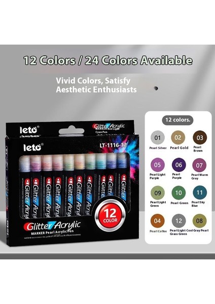 Lotto 2mm Kalın Uçlu Akrilik Simli Markör｜12 Renk Akan Simli Fosforlu Kalem｜sulu Boya Markör Lazer Inci Kalem (Yurt Dışından)