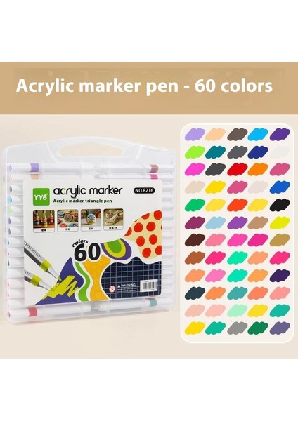 60 Renkli Üçgen Akrilik Markör Seti | Su Geçirmez ve Opak Katlanabilir | Öğrenci Sanat Kalemleri (Yurt Dışından)