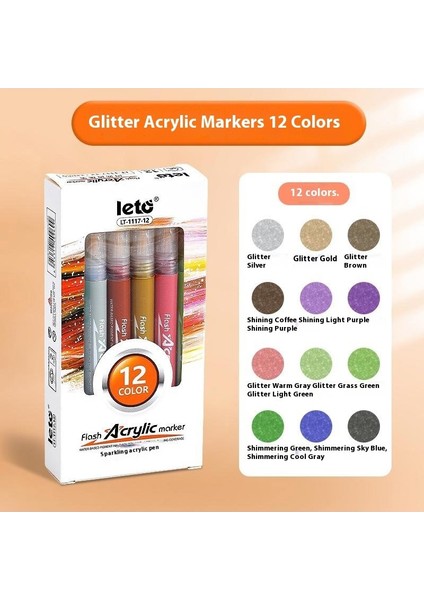 Lotto 1mm Ince Uçlu Akrilik Simli Markör｜12 Renk Akan Simli Fosforlu Kalem｜sulu Boya Markör Lazer Inci Kalem (Yurt Dışından)