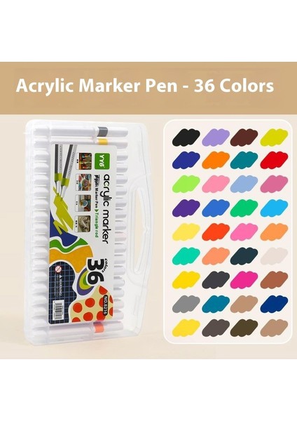 36 Renkli Üçgen Akrilik Markör Seti | Su Geçirmez ve Opak Katlanabilir | Öğrenci Sanat Kalemleri (Yurt Dışından)