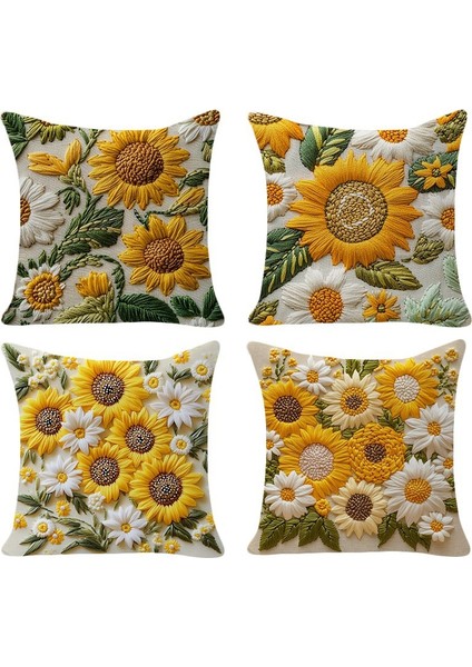 Dört Parçalı Ayçiçeği Vintage Yastık Kılıfı (Yurt Dışından)