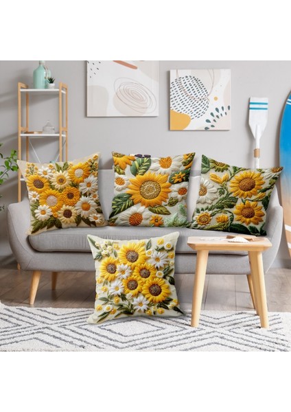 Dört Parçalı Ayçiçeği Vintage Yastık Kılıfı (Yurt Dışından) fiyatları