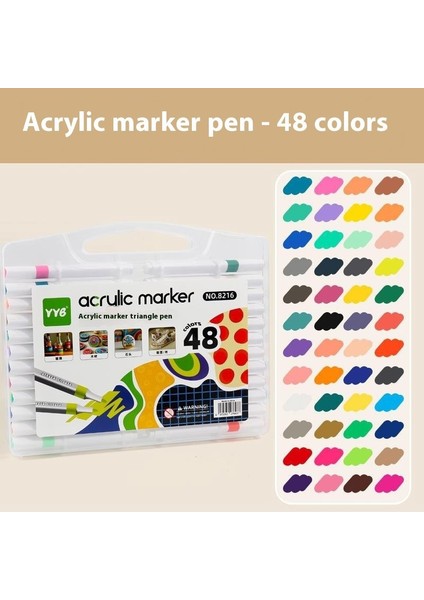 48 Renkli Üçgen Akrilik Markör Seti | Su Geçirmez ve Opak Katlanabilir | Öğrenci Sanat Kalemleri (Yurt Dışından)