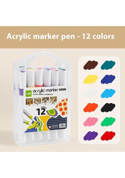12 Renkli Üçgen Akrilik Markör Seti | Su Geçirmez ve Opak Katlanabilir | Öğrenci Sanat Kalemleri (Yurt Dışından)