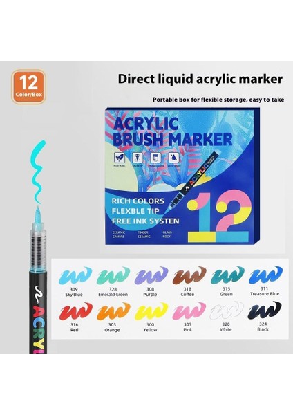Düz Sıvı Yumuşak Uçlu Akrilik Markör ｜öğrenci Boyama｜istiflenebilir Mürekkepli Kalem｜büyük Kapasiteli Boya Fırçası (Yurt Dışından)