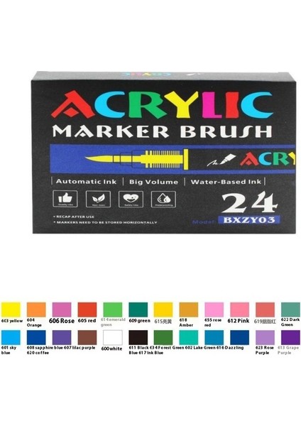Düz Sıvı Yumuşak Uçlu Akrilik Markör ｜öğrenci Boyama｜istiflenebilir Mürekkepli Kalem｜büyük Kapasiteli Boya Fırçası (Yurt Dışından)