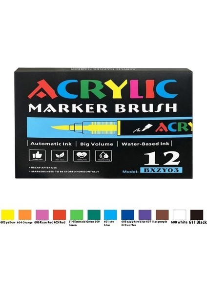 Düz Sıvı Yumuşak Uçlu Akrilik Markör ｜öğrenci Boyama｜istiflenebilir Mürekkepli Kalem｜büyük Kapasiteli Boya Fırçası (Yurt Dışından)