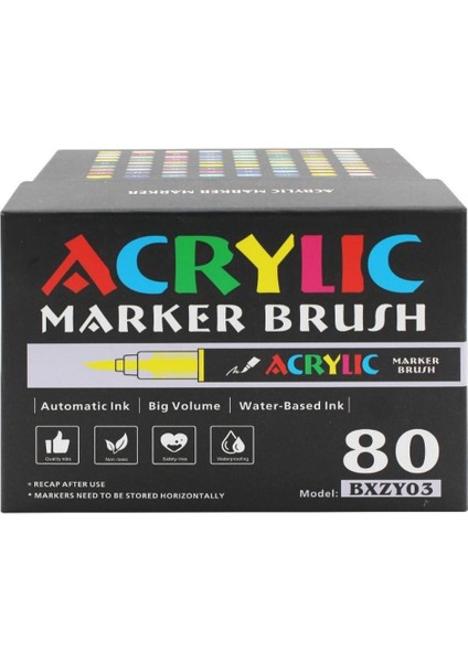 Düz Sıvı Yumuşak Uçlu Akrilik Markör ｜öğrenci Boyama｜istiflenebilir Mürekkepli Kalem｜büyük Kapasiteli Boya Fırçası (Yurt Dışından)