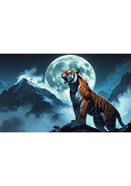 Sinirli Kaplan Sisli Dağda Uhrevi Atmosfer Bilimkurgu Illüstrasyonu 03 Çerçevesiz 50X30 cm Pvc Tablo fiyatları