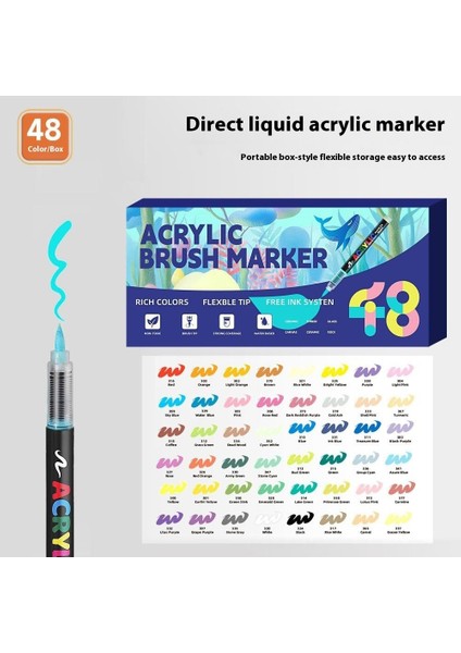 Düz Sıvı Yumuşak Uçlu Akrilik Markör ｜öğrenci Boyama｜istiflenebilir Mürekkepli Kalem｜büyük Kapasiteli Boya Fırçası (Yurt Dışından)