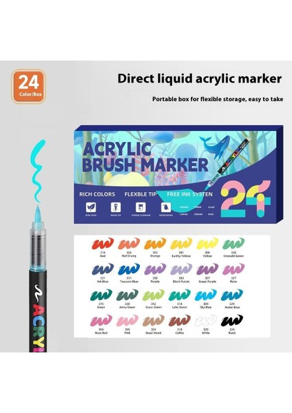 Düz Sıvı Yumuşak Uçlu Akrilik Markör ｜öğrenci Boyama｜istiflenebilir Mürekkepli Kalem｜büyük Kapasiteli Boya Fırçası (Yurt Dışından)