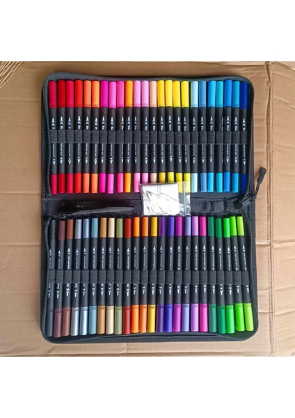 48 Renk Çift Uçlu Suluboya Kalem Seti | Yumuşak Uç + Fiber Ince Uç Ikili Tasarım | Çocuk Profesyonel Boya Fırçaları Anahat ve Renk Doldurma Ikili Kullanım (Yurt Dışından)