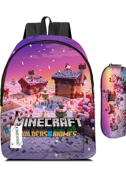 My World Minecraft Ilkokul ve Ortaokul Öğrencilerinin Okul Çantası Kalem Çantası (Yurt Dışından)