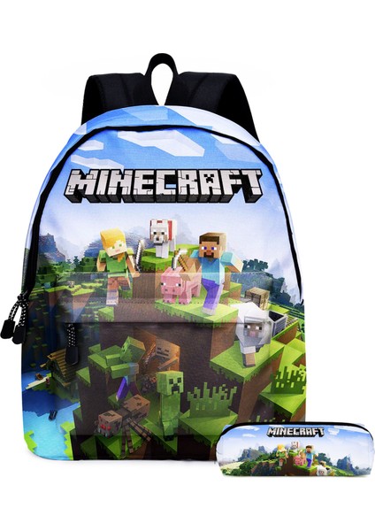 My World Minecraft Ilkokul ve Ortaokul Öğrencilerinin Okul Çantası Kalem Çantası (Yurt Dışından)