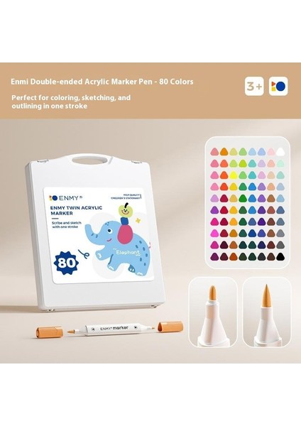 Enmy Çift Uçlu Akrilik Kalemler 80 Renk Profesyonel Sınıf Katlanabilir Fırçalar｜su Bazlı ve Yıkanabilir｜öğrenci Için Güvenli ve Toksik Olmayan (Yurt Dışından)
