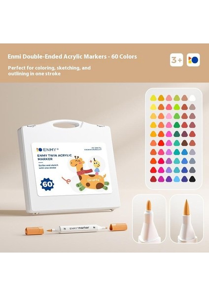 Enmy Çift Uçlu Akrilik Markör 60 Renk Profesyonel Sınıf Katlanabilir Fırçalar｜su Bazlı ve Yıkanabilir｜öğrenci Için Güvenli ve Toksik Olmayan (Yurt Dışından)